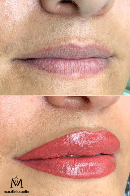 Lip shading — before & after — permanent makeup by Maral at Maralink Studio, Richmond Hill