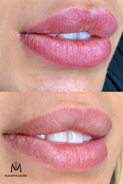 Natural Lip Blush — Before & After — permanent makeup by Maral at Maralink Studio, Richmond Hill