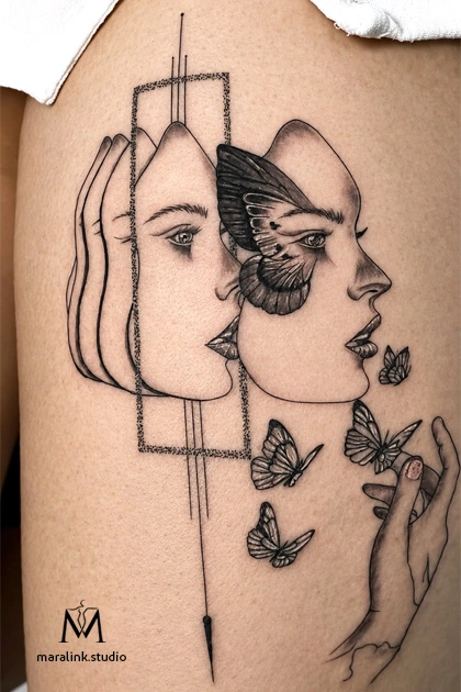 Surreal butterfly portrait — body tattoo by Maral at Maralink Studio, Richmond Hill